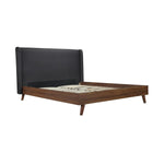 TOCO Meubles Grand Lit Cesar, lit plateforme gris foncé effet lin avec tête de lit rembourrée et cadre imitation noyer, pieds obliques
