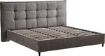 TOCO Meubles Lit plateforme Guilia gris en tissu bouclé capitonné avec lattes en bois et pieds noirs discrets.