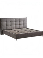 TOCO Meubles Lit plateforme Guilia gris en tissu bouclé capitonné avec lattes en bois et pieds noirs discrets.