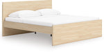 Lit plateforme Grand Lit Hazel en bois clair avec tête de lit rectiligne, finition naturelle, par TOCO Meubles.