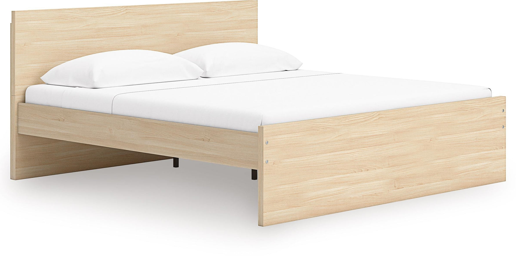 Lit plateforme Grand Lit Hazel en bois clair avec tête de lit rectiligne, finition naturelle, par TOCO Meubles.