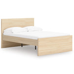 Lit double plateforme TOCO Meubles Hazel en bois clair, design minimaliste avec tête de lit intégrée.