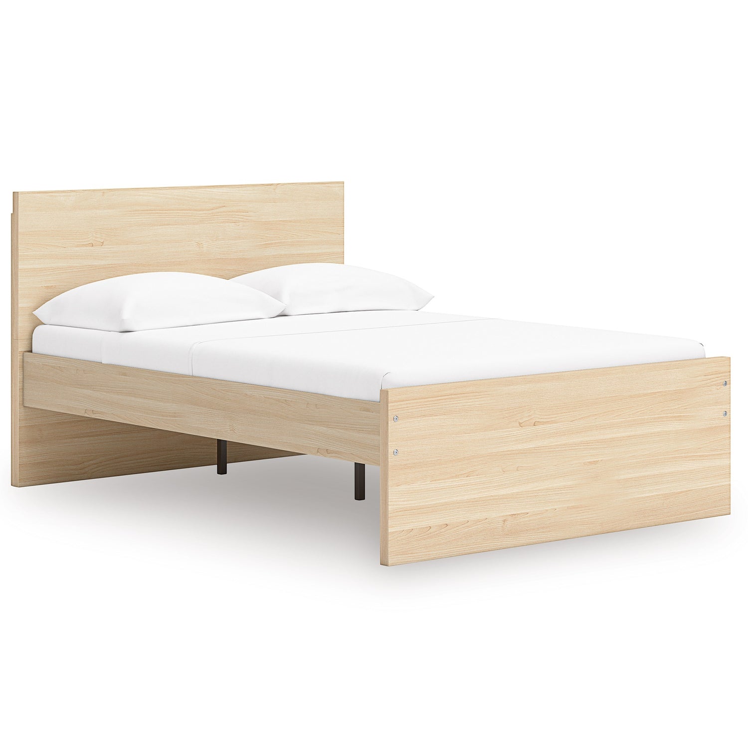 Lit double plateforme TOCO Meubles Hazel en bois clair, design minimaliste avec tête de lit intégrée.