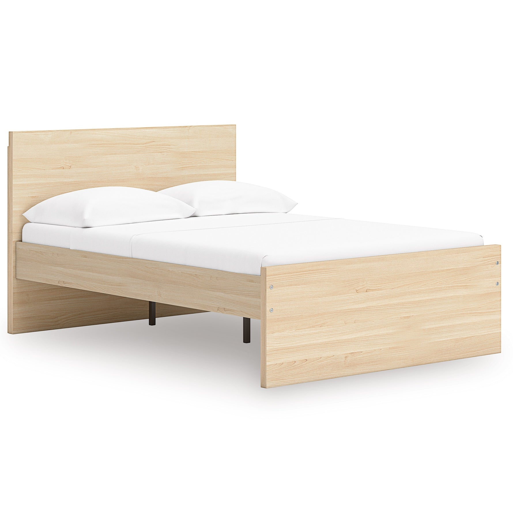 Lit double plateforme TOCO Meubles Hazel en bois clair, design minimaliste avec tête de lit intégrée.