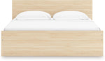 Lit plateforme en bois clair TOCO Meubles Hazel, design minimaliste, 2 oreillers blancs, finition naturelle.