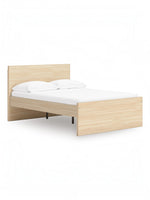 Lit double plateforme TOCO Meubles Hazel en bois clair, design minimaliste avec tête de lit intégrée.