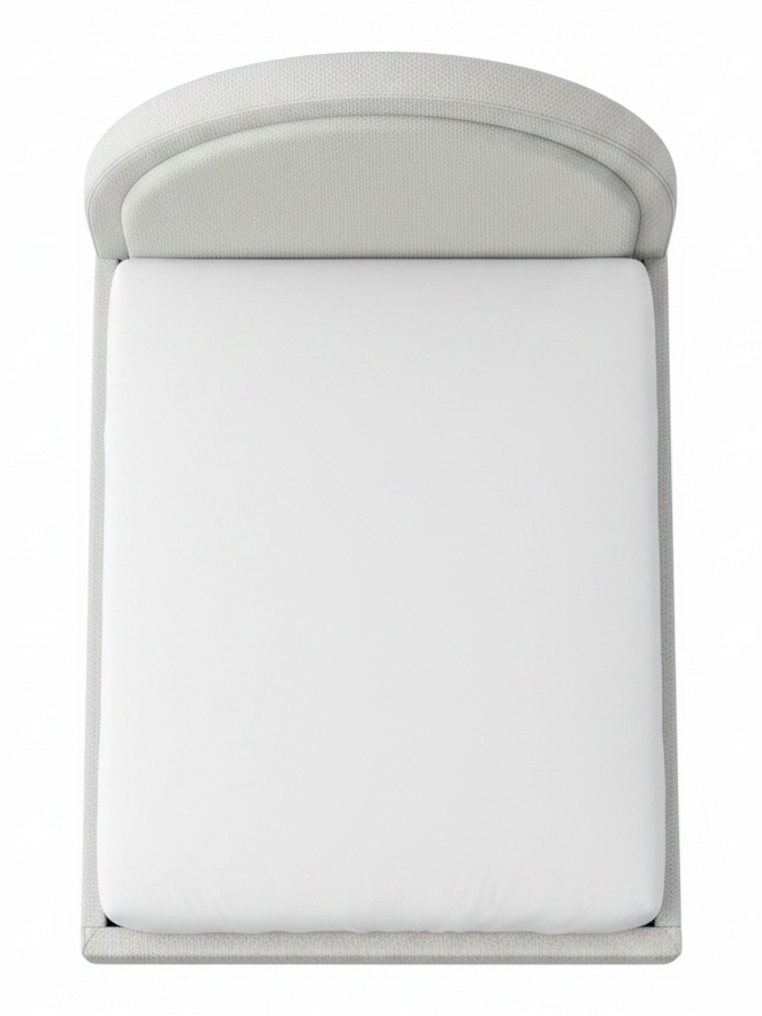 Très grand lit Ivy TOCO Meubles avec tête de lit arrondie en tissu bouclé crème, vue de dessus sur fond blanc