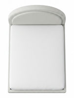 Très grand lit Ivy TOCO Meubles avec tête de lit arrondie en tissu bouclé crème, vue de dessus sur fond blanc