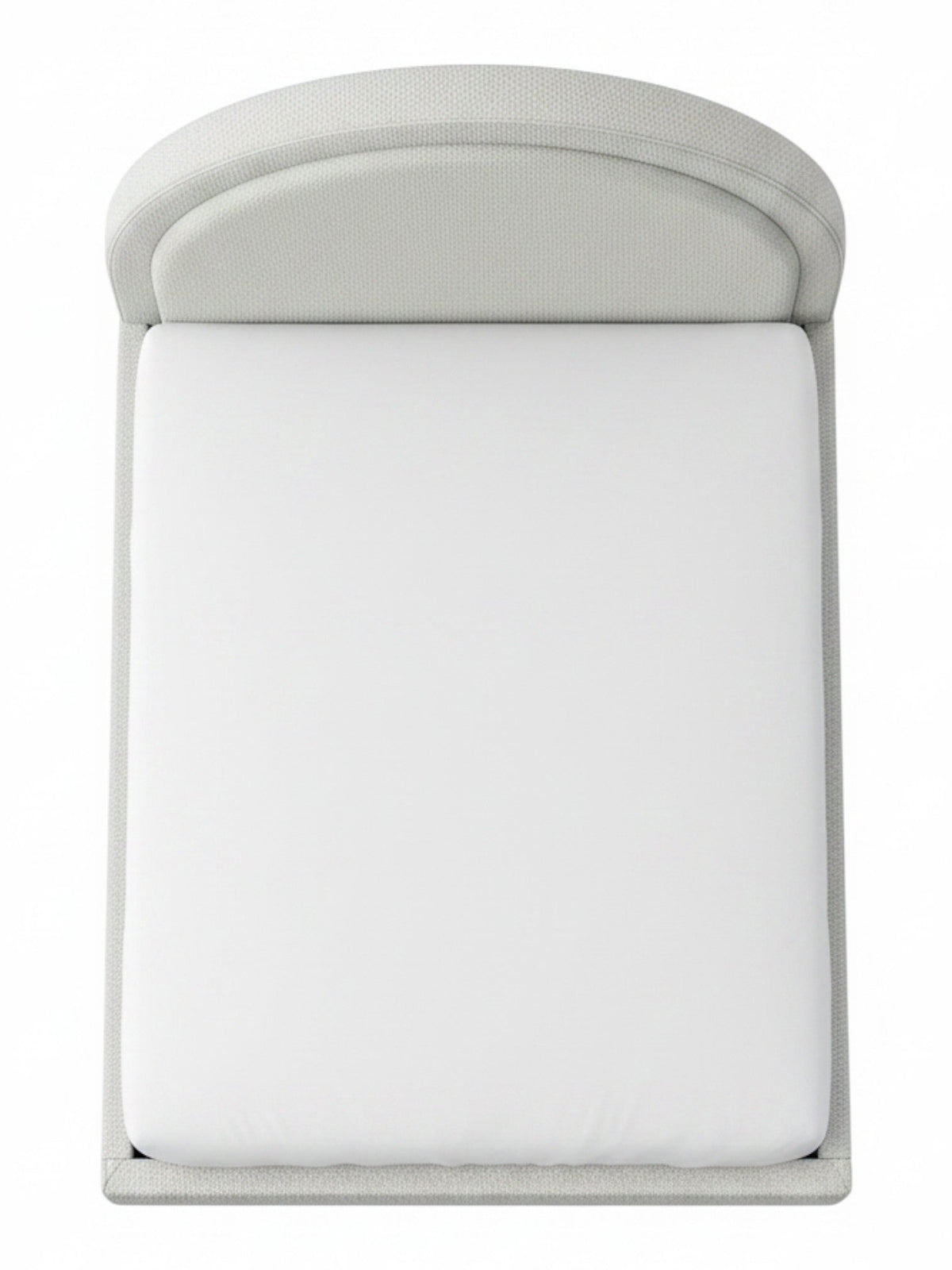 Très grand lit Ivy TOCO Meubles avec tête de lit arrondie en tissu bouclé crème, vue de dessus sur fond blanc