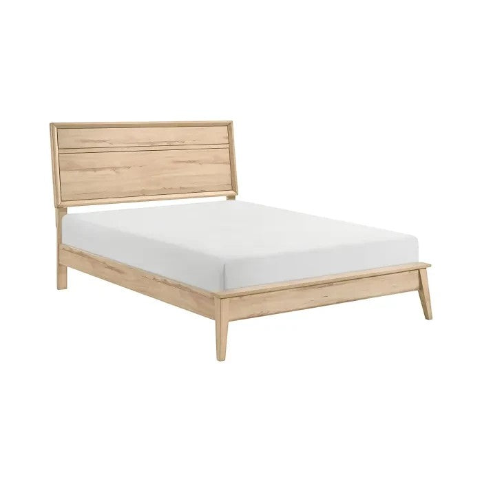 Grand lit Joaquin TOCO Meubles en bois clair style Mid-Century Modern avec tête de lit à lattes