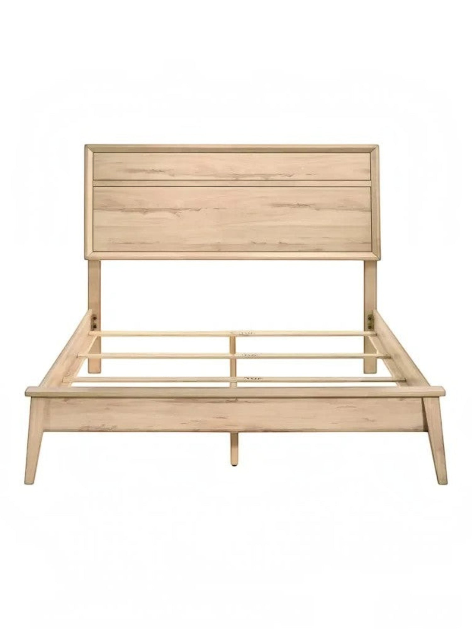 Lit double TOCO Meubles Joaquin au style Mid-Century en mélamine effet bois clair avec tête de lit épurée