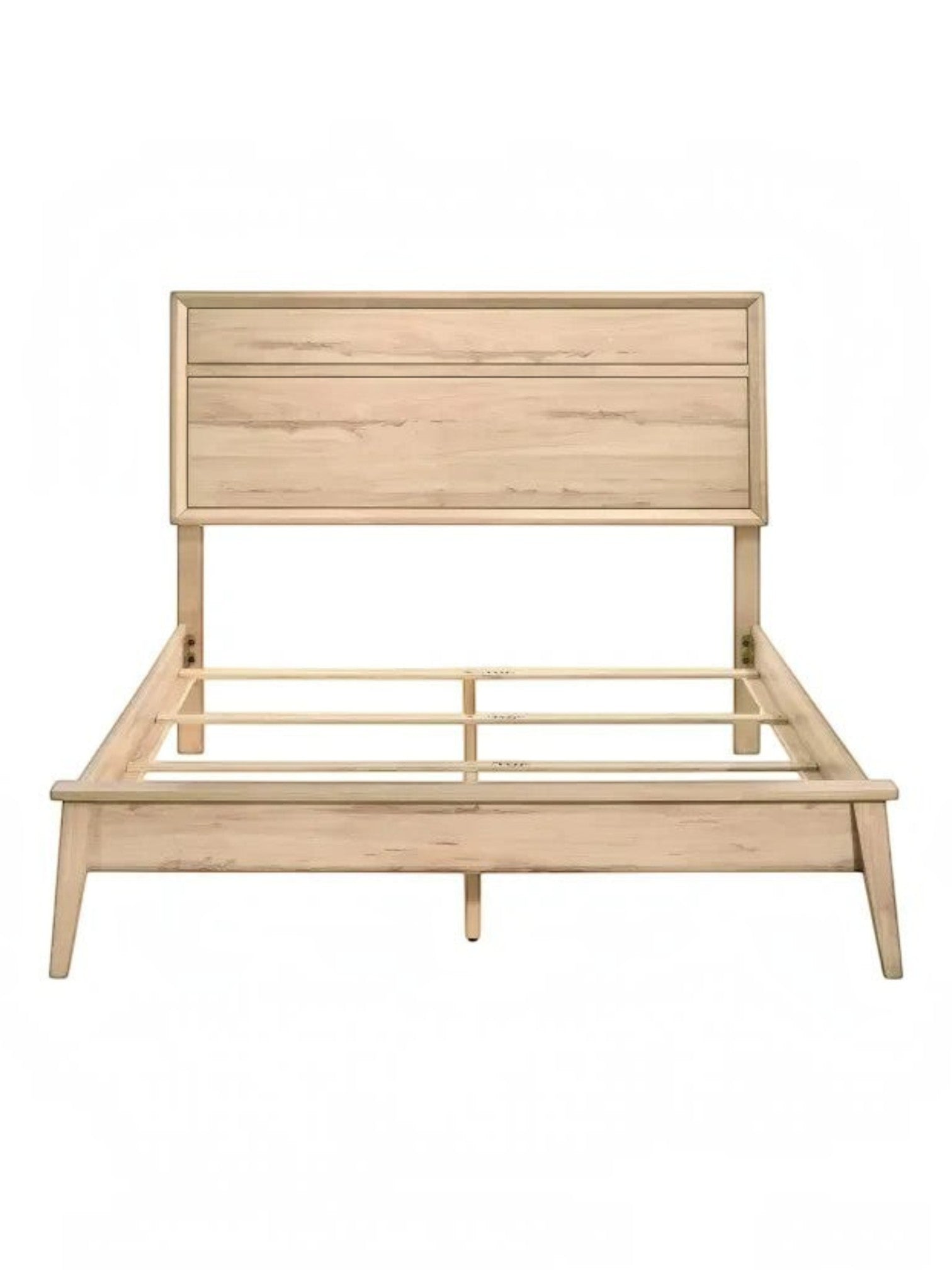 Lit double TOCO Meubles Joaquin au style Mid-Century en mélamine effet bois clair avec tête de lit épurée