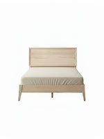 Lit double TOCO Meubles Joaquin au style Mid-Century moderne en mélamine effet bois clair avec tête de lit épurée