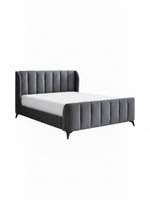 Lit double TOCO Meubles Juliette en velours gris avec tête de lit capitonnée et pieds en métal noir