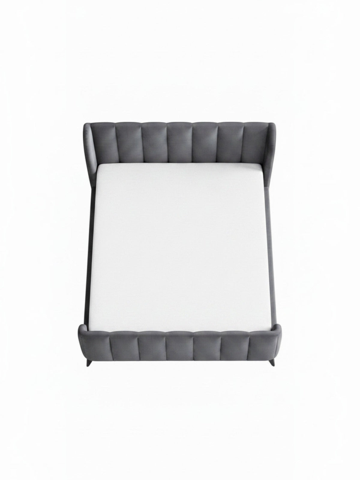 Lit Juliette TOCO Meubles en velours gris avec tête de lit capitonnée et design contemporain vu de dessus