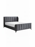 Lit double TOCO Meubles Juliette en velours gris avec tête de lit capitonnée et pieds en métal noir