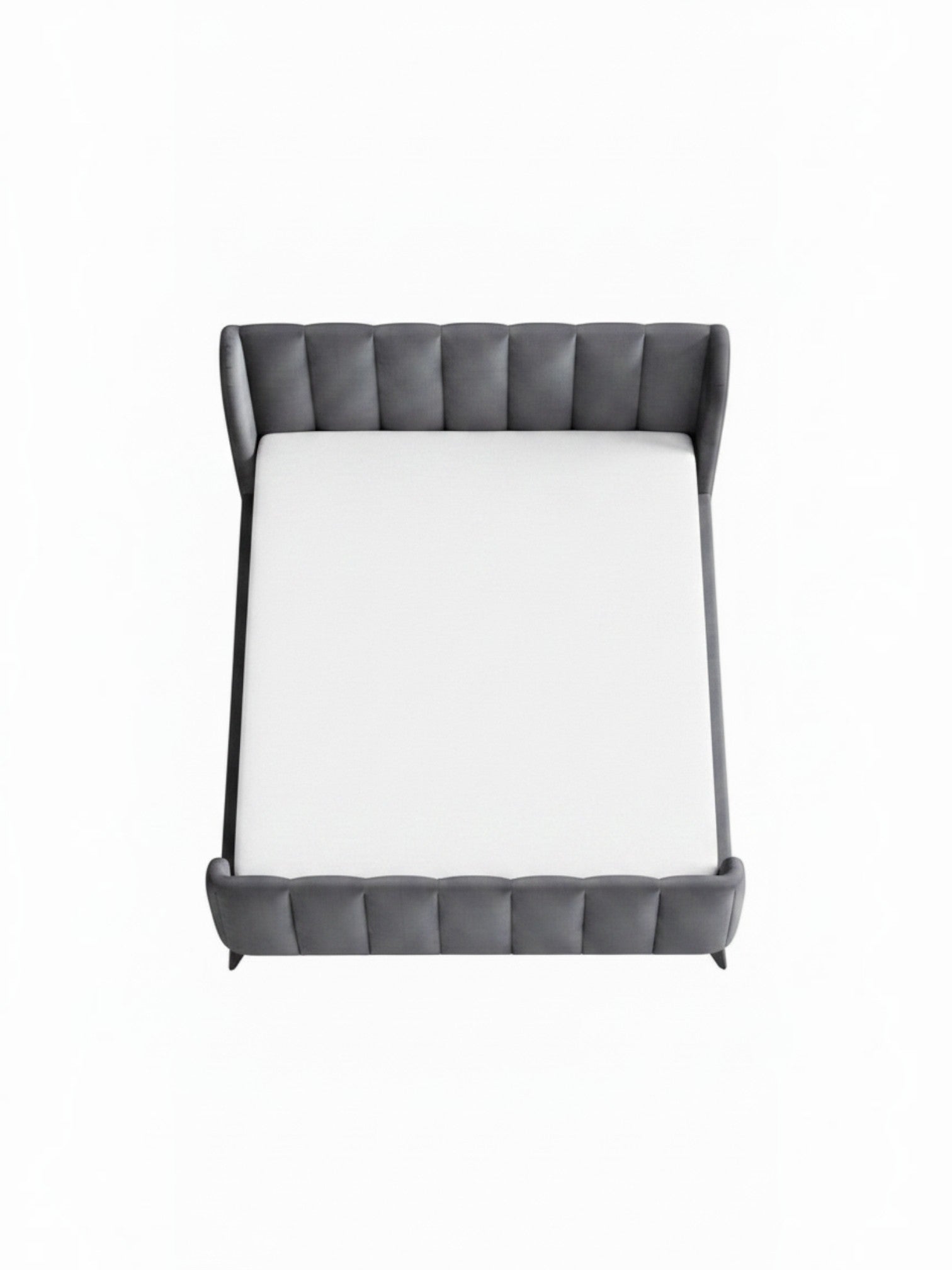 Lit Juliette TOCO Meubles en velours gris avec tête de lit capitonnée et design contemporain vu de dessus