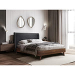 Lit King Cesar TOCO Meubles avec tête de lit haute gris foncé effet lin et cadre en bois imitation noyer