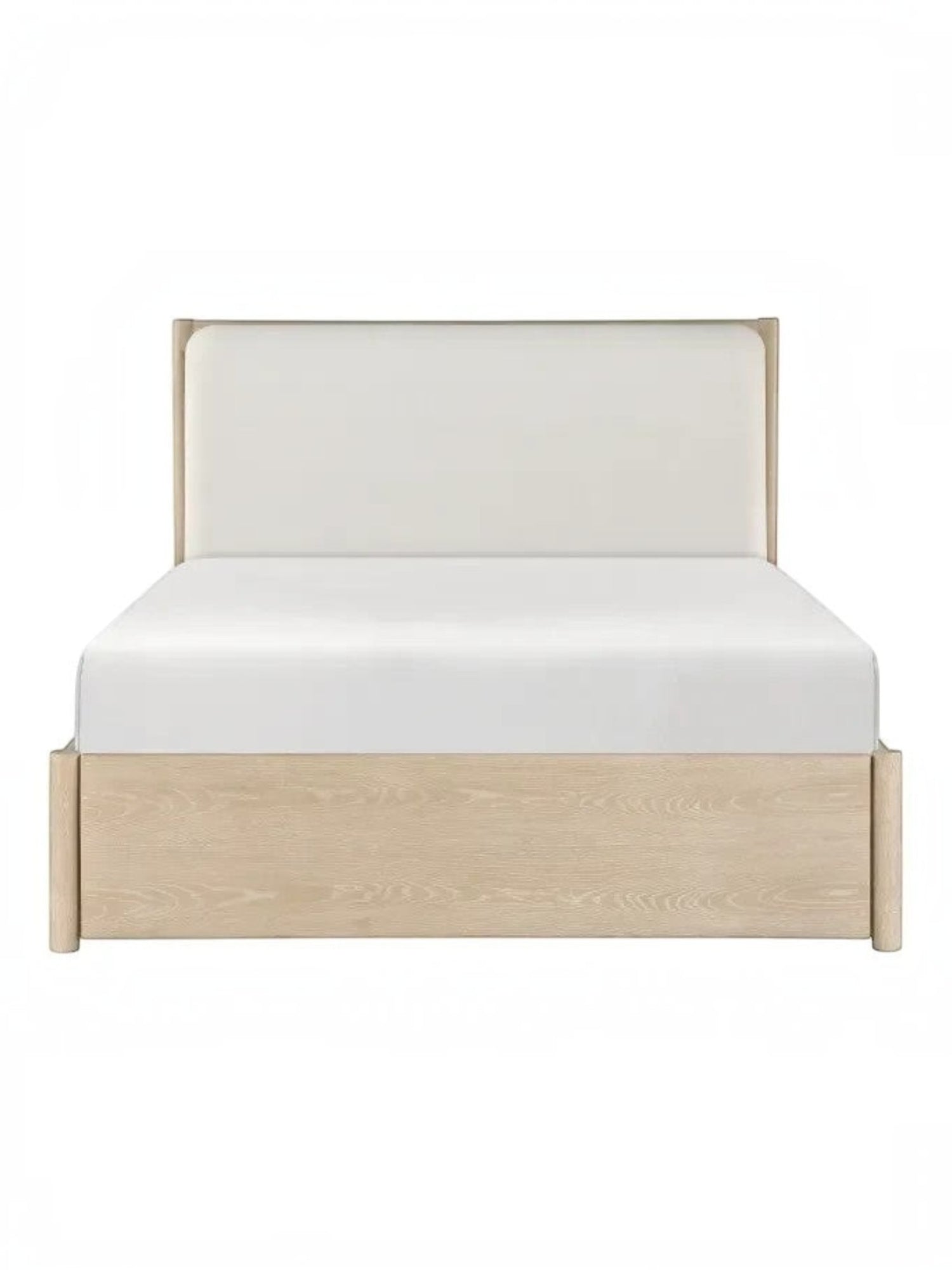 TOCO Meubles Lit Laurent grand lit en bois de chêne clair avec tête de lit rembourrée couleur huître et ports de recharge