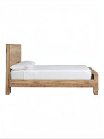 Lit double TOCO Meubles Lola en bois finition rustique dorée avec tête de lit haute, vue de profil