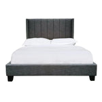 Lit plateforme TOCO Meubles Lorenzo gris foncé rembourré avec tête de lit capitonnée et clous décoratifs, style contemporain.
