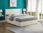 Grand lit Lucia en velours crème avec tête de lit capitonnée et rangement intégré par TOCO Meubles