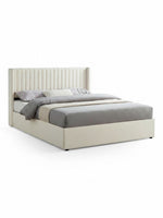Grand lit Lucia TOCO Meubles en velours crème avec tête de lit ailée capitonnée et espace de rangement intégré