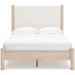 Lit double Margot TOCO Meubles en bois clair et tissu texturé blanc cassé, style boho minimaliste.