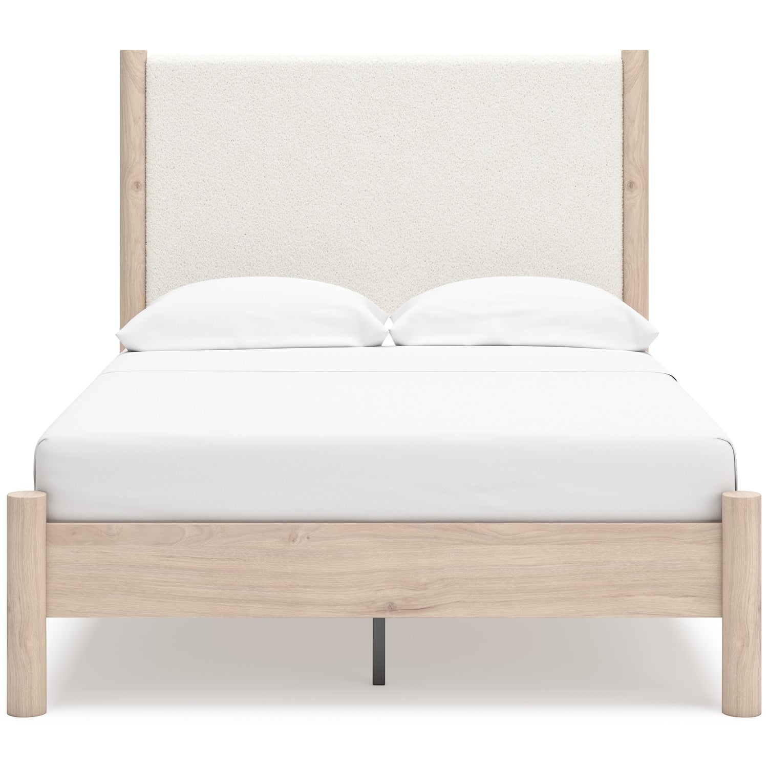 Lit double Margot TOCO Meubles en bois clair et tissu texturé blanc cassé, style boho minimaliste.