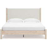 Lit Margot TOCO Meubles en bois clair avec tête de lit rembourrée texturée blanc cassé. Style boho minimaliste.