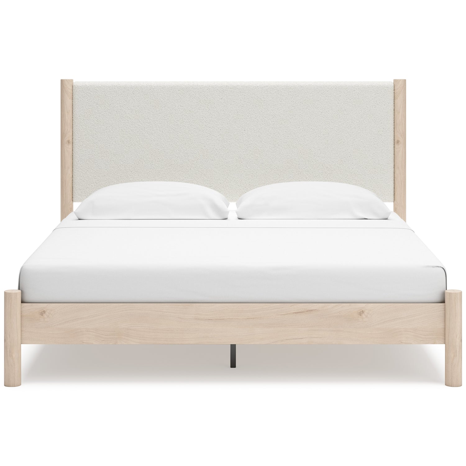 Lit Margot TOCO Meubles en bois clair avec tête de lit rembourrée texturée blanc cassé. Style boho minimaliste.