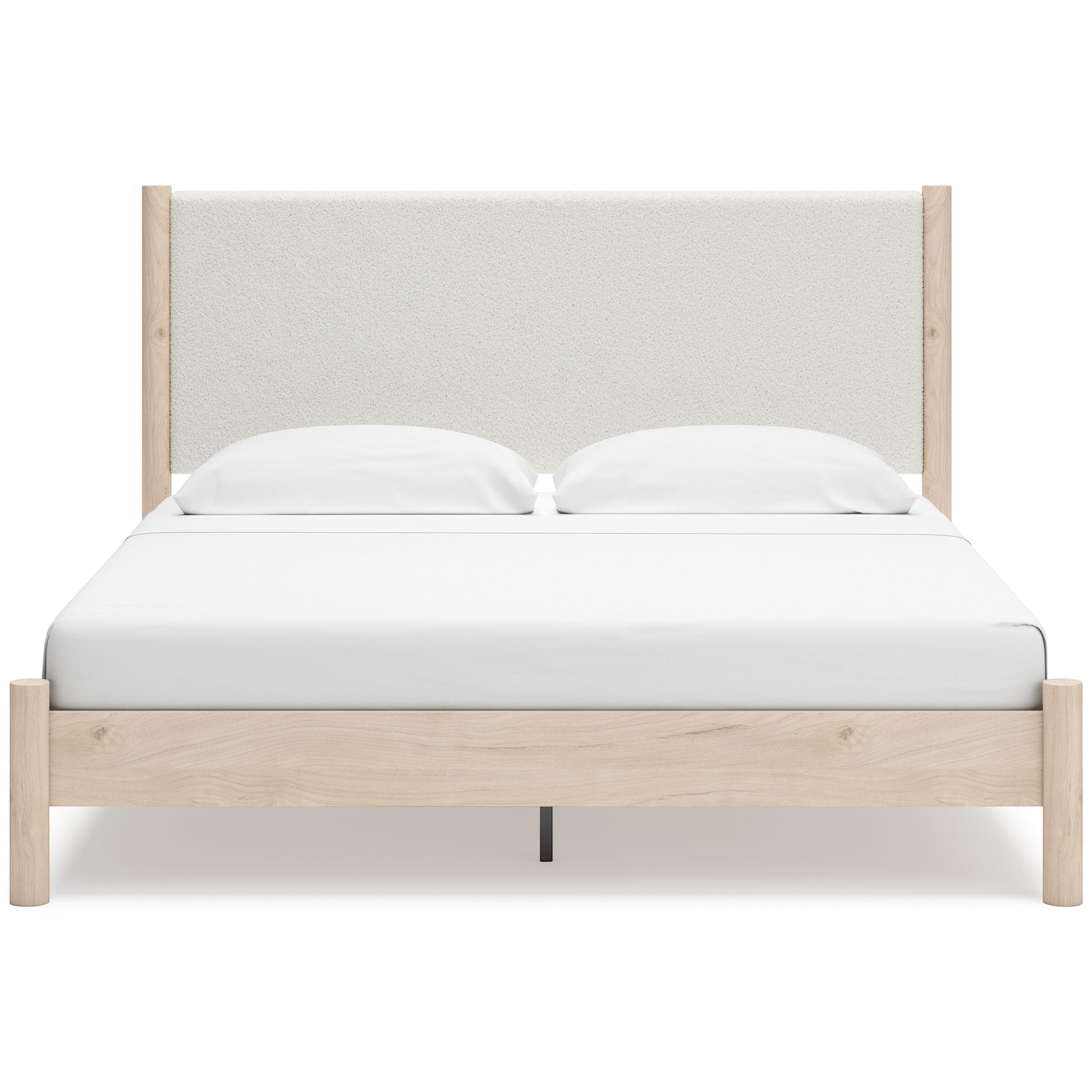 Lit Margot TOCO Meubles en bois clair avec tête de lit rembourrée texturée blanc cassé. Style boho minimaliste.