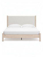Très grand lit Margot TOCO Meubles avec tête de lit rembourrée beige et cadre en bois clair style boho minimaliste