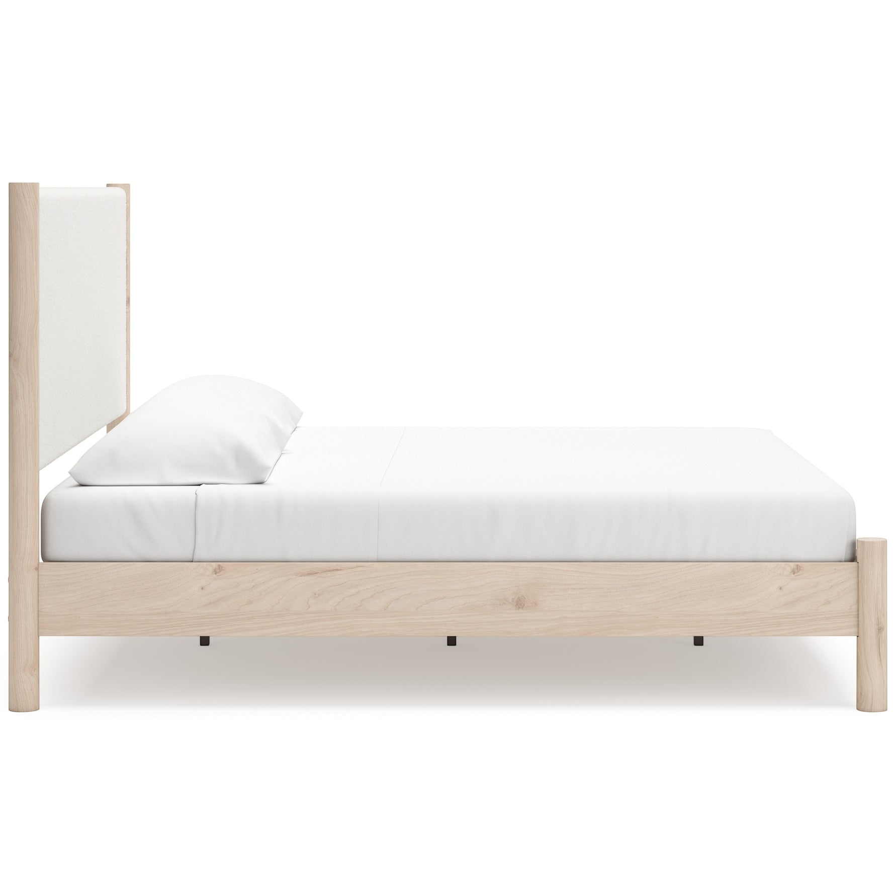 TOCO Meubles Lit Margot grand lit en bois clair avec tête de lit rembourrée blanche, style boho minimaliste