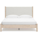 TOCO Meubles Lit Margot grand lit en bois clair avec tête de lit rembourrée texturée blanc cassé
