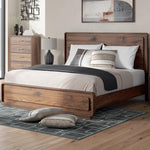 TOCO Meubles Grand Lit Mila en bois brun avec éclairage DEL intégré dans la tête de lit, design moderne.
