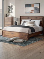 TOCO Meubles Lit Mina en bois brun riche avec éclairage DEL intégré dans la tête de lit, design moderne et épuré.