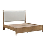 Lit plateforme Noria TOCO Meubles en bois brun avec tête de lit rembourrée en tissu blanc cassé