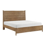 Lit plateforme Noria TOCO Meubles en bois brun avec tête de lit à lattes et coussin amovible, style moderne.