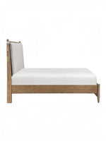 Lit plateforme TOCO Meubles Noria en bois de hickory brun avec tête de lit rembourrée amovible, vue de profil