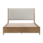 TOCO Meubles Grand lit Noria en bois brun avec tête de lit rembourrée en tissu écru amovible.