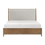 TOCO Meubles Lit Noria grand lit plateforme en bois brun avec tête de lit rembourrée en tissu gris clair