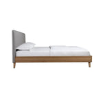 TOCO Meubles Lit Nova grand lit plateforme en bois brun avec tête de lit rembourrée en tissu gris