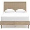 TOCO Meubles Grand Lit Olive en bois clair avec tête de lit texturée beige style canne, 160x200cm