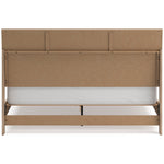 TOCO Meubles Lit Olive en bois clair avec détails texturés beiges, style contemporain.