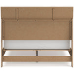 TOCO Meubles Grand Lit Olive en bois clair avec tête de lit cannée beige et sommier blanc