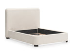 Lit Paloma TOCO Meubles blanc cassé en tissu bouclé avec tête de lit enveloppante et pieds discrets.