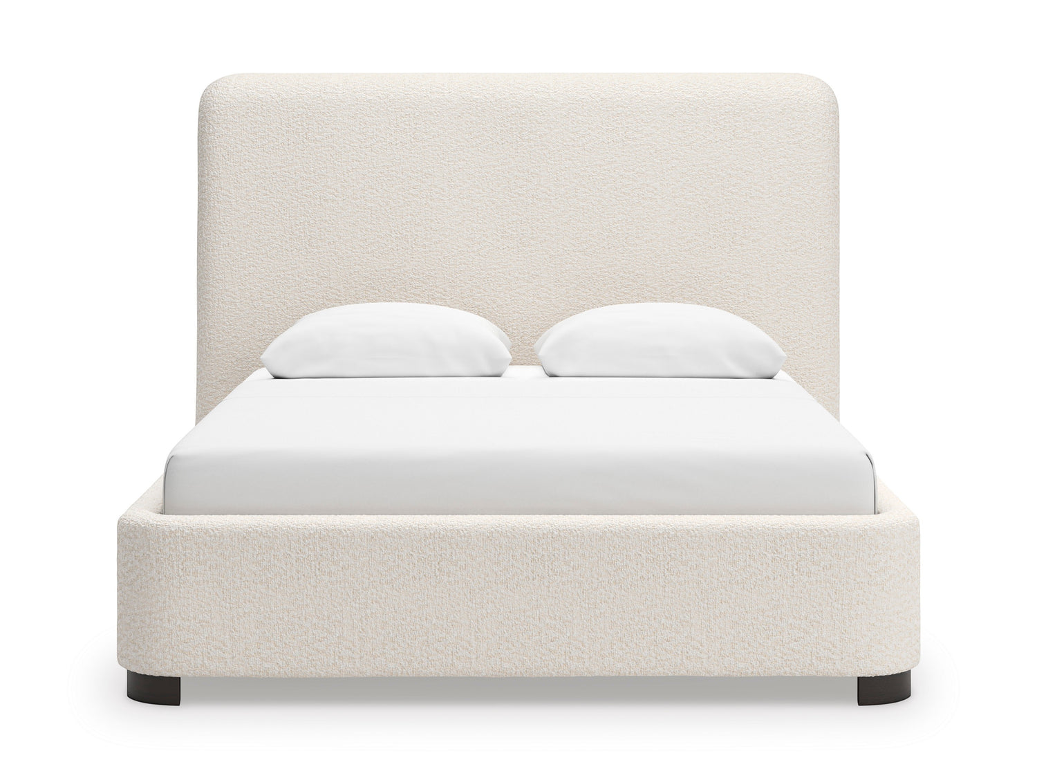 Lit Paloma TOCO Meubles en tissu bouclé crème avec tête de lit haute et pieds sombres. Design moderne.