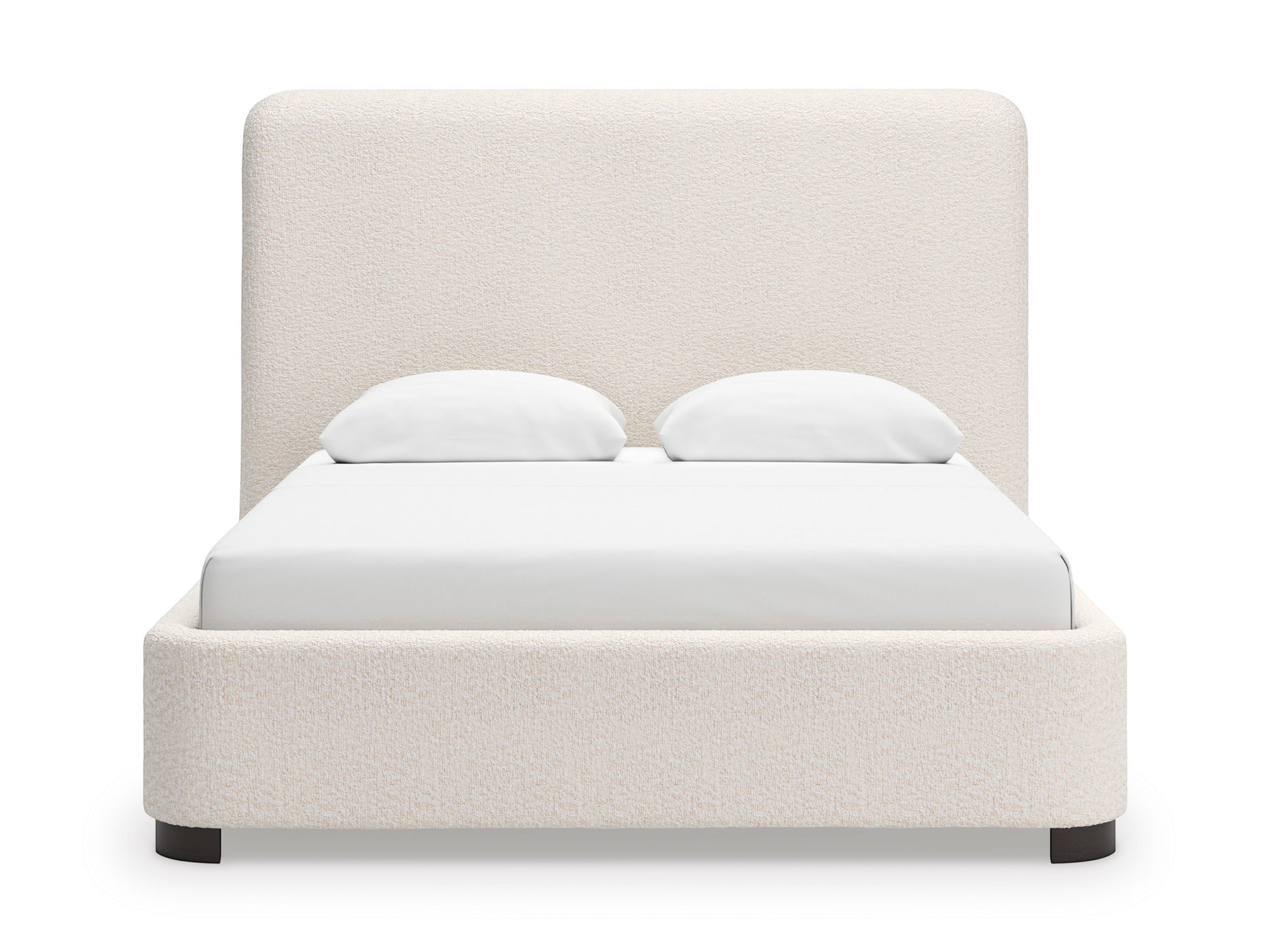 Lit Paloma TOCO Meubles en tissu bouclé crème avec tête de lit haute et pieds sombres. Design moderne.