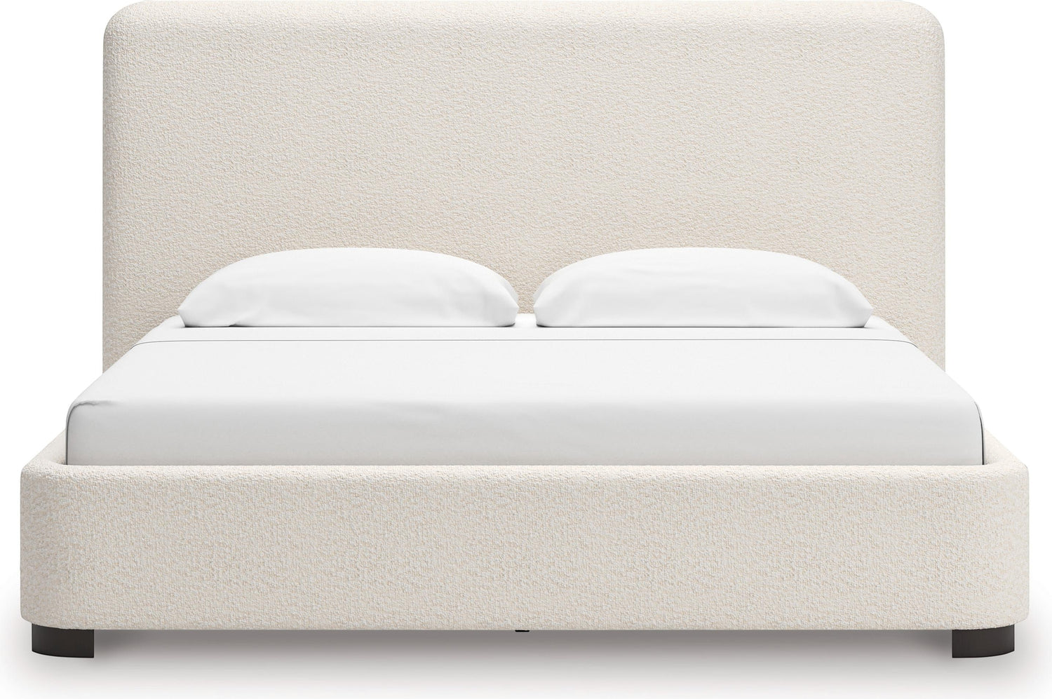 Lit Paloma TOCO Meubles grand format en tissu bouclé crème avec tête de lit enveloppante et pieds discrets.